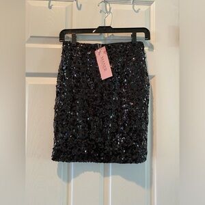 MANER Women's Black Sequin Skirt Sparkle-Stretchy, Mini Skirt, Size Small